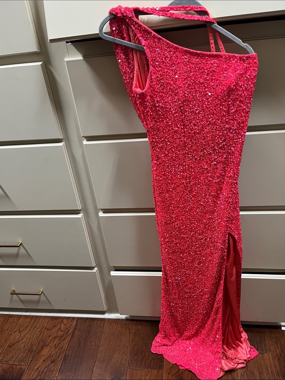 Mac Duggal Embellished Hot Pink Sequin Evening Gown